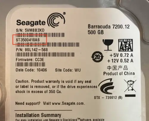 Seagate HDD model number location